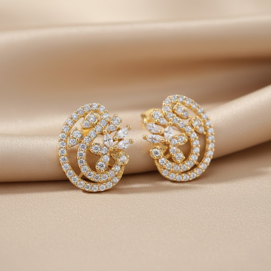 Alluring Floral Swirl CZ Stud Earrings