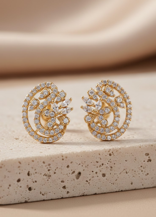 Alluring Floral Swirl CZ Stud Earrings By 2wist Designs