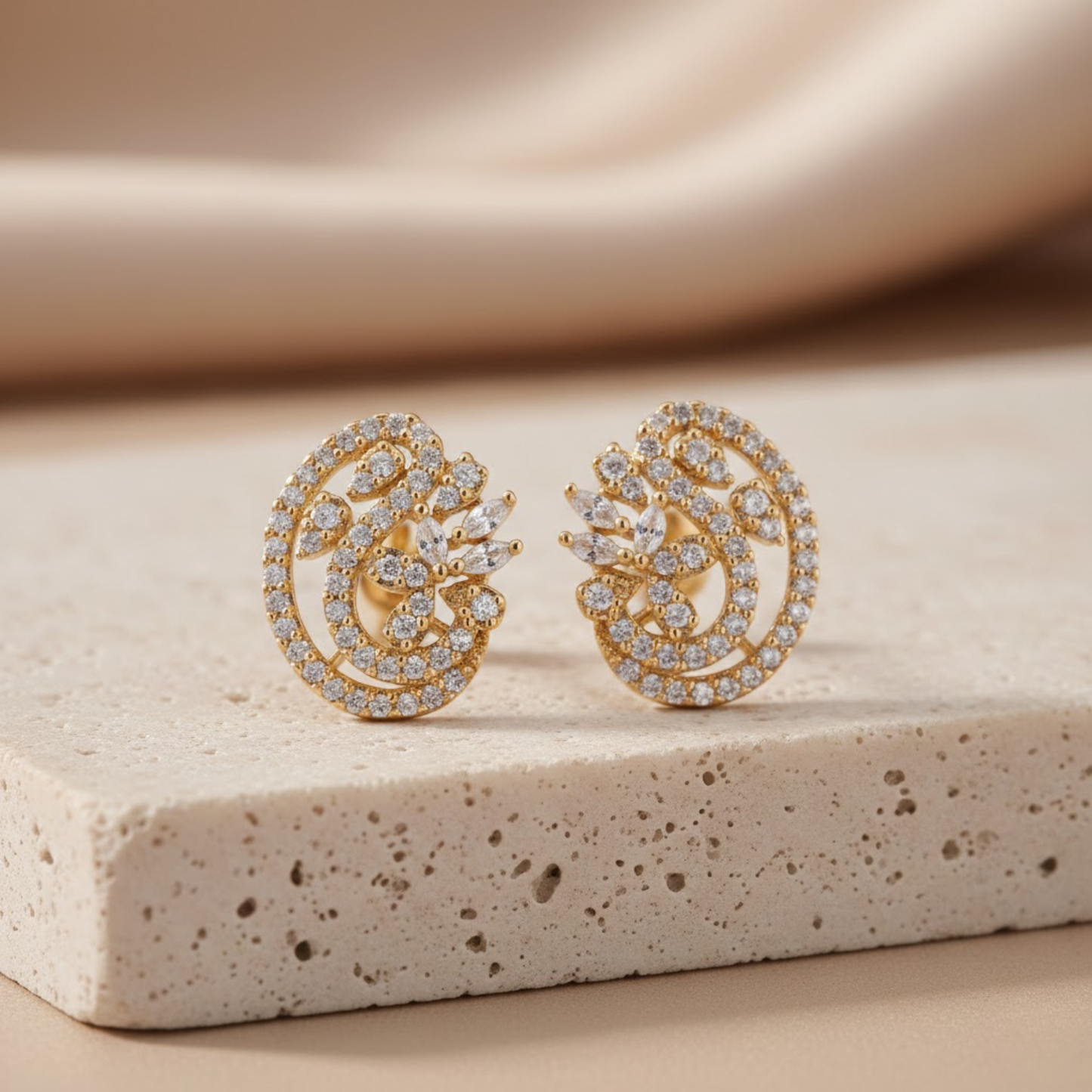 Alluring Floral Swirl CZ Stud Earrings