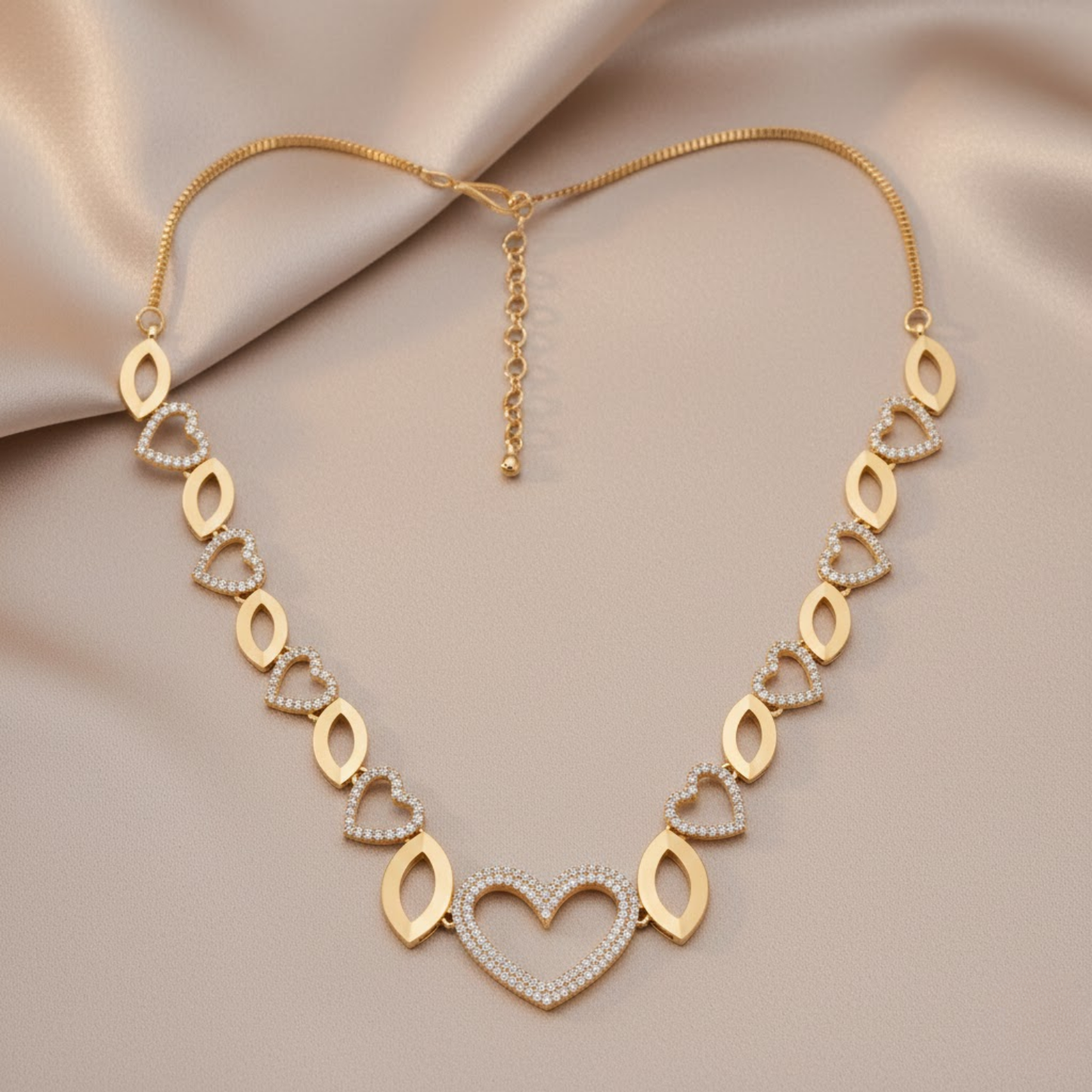 Interlocking Heart Marquise Links Necklace Set
