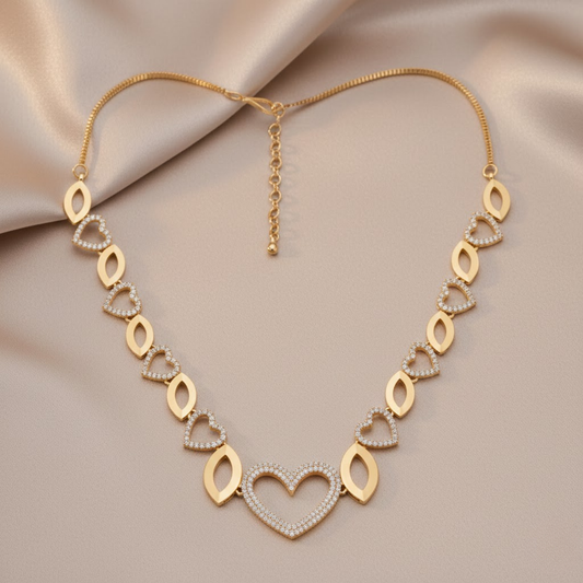 Interlocking Heart Marquise Links Necklace Set