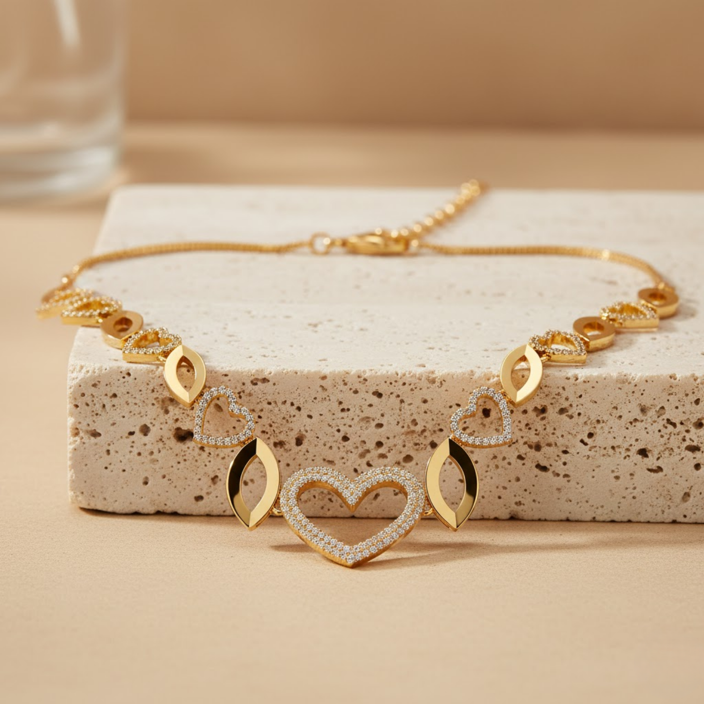 Interlocking Heart Marquise Links Necklace Set