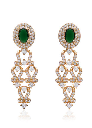 Dual Layer Emerald Color Rani Haar Necklace Set By 2wist Designs