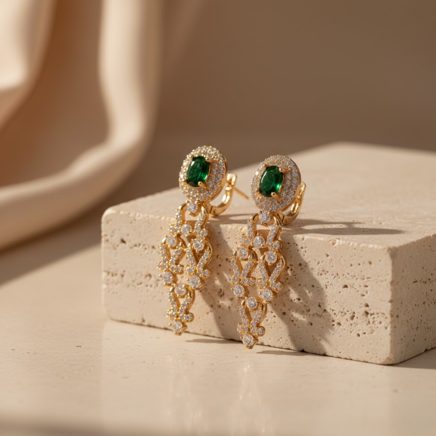 Dual Layer Emerald Color Rani Haar Necklace Set