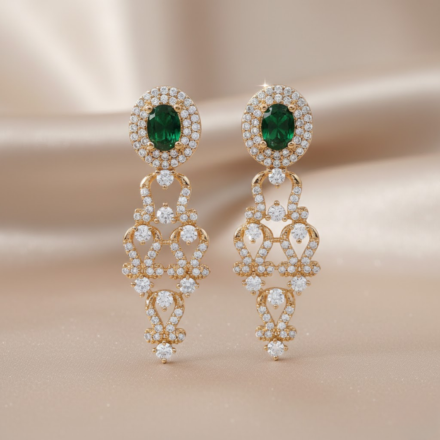 Dual Layer Emerald Color Rani Haar Necklace Set