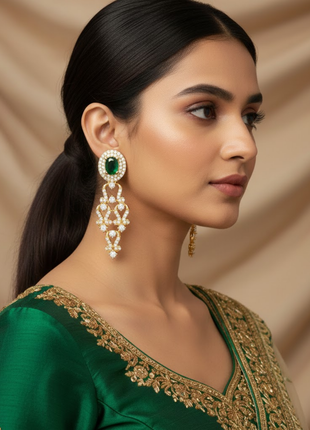 Dual Layer Emerald Color Rani Haar Necklace Set By 2wist Designs