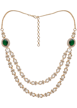 Dual Layer Emerald Color Rani Haar Necklace Set By 2wist Designs