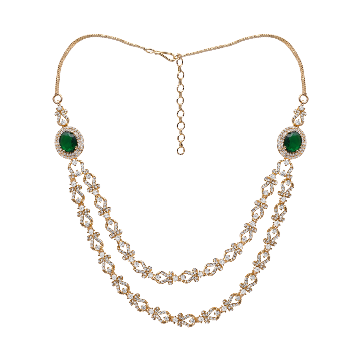 Dual Layer Emerald Color Rani Haar Necklace Set