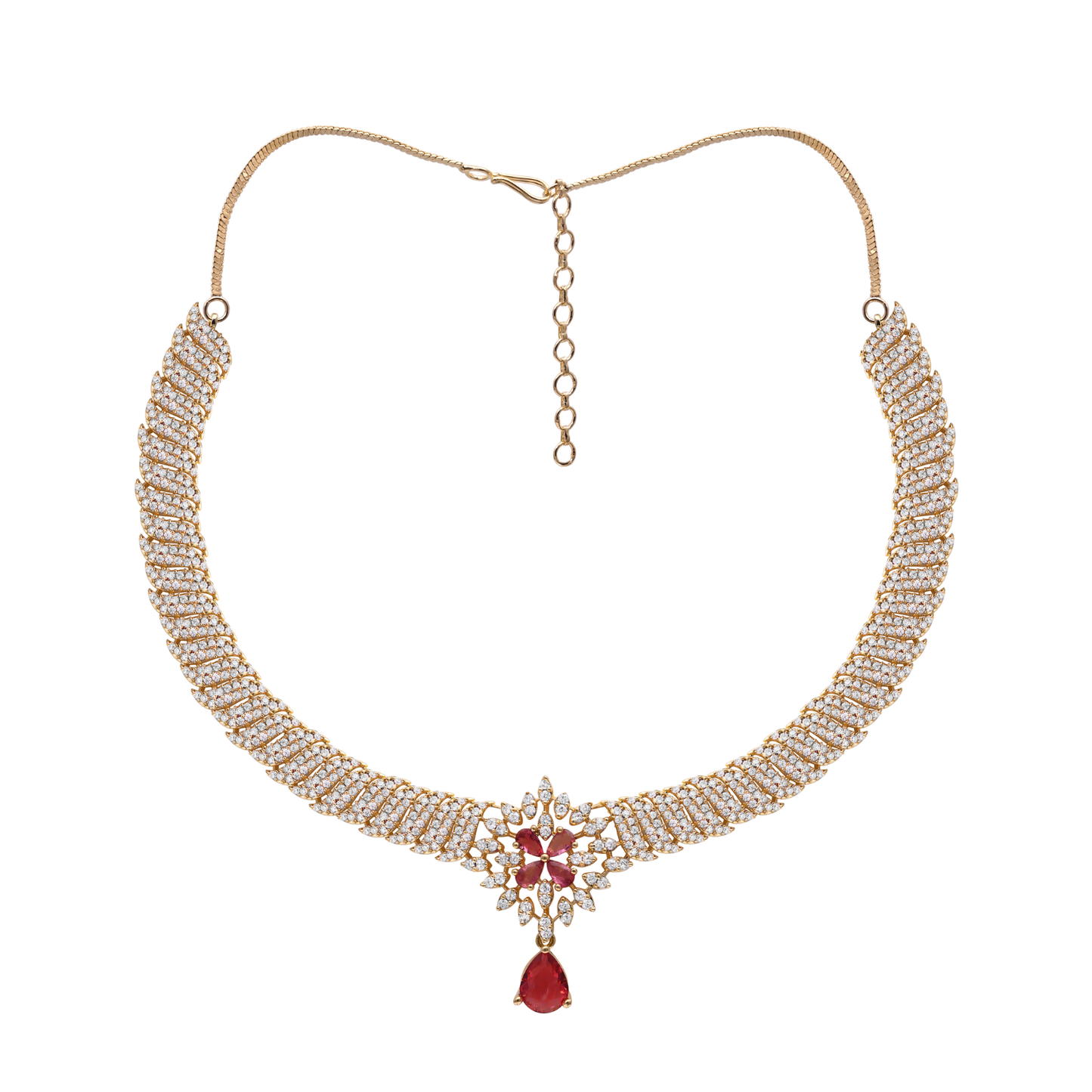 Garnet Color Choker Necklace Set