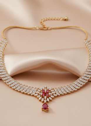 Garnet Color Choker Necklace Set By 2wist Designs