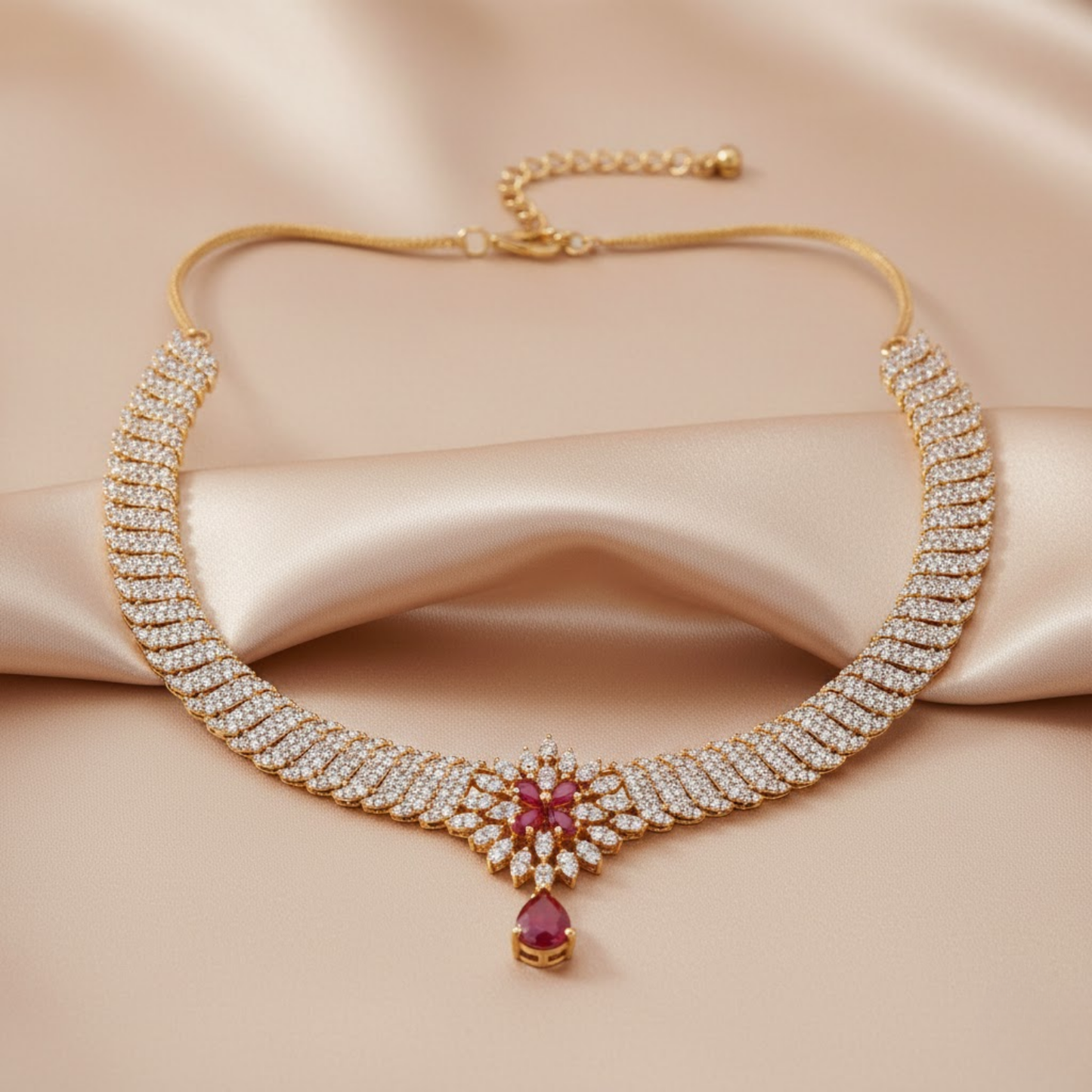 Garnet Color Choker Necklace Set