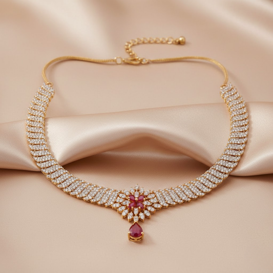 Garnet Color Choker Necklace Set