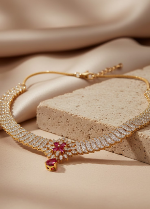 Garnet Color Choker Necklace Set By 2wist Designs