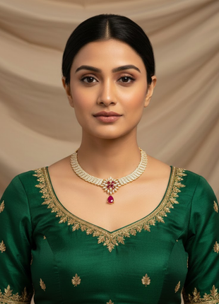 Garnet Color Choker Necklace Set By 2wist Designs