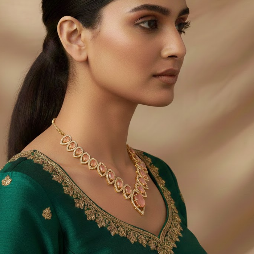 Peach Leaf Color Necklace Set
