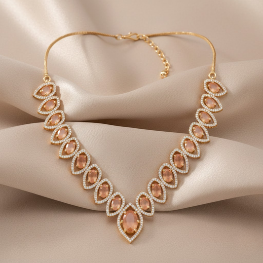 Peach Leaf Color Necklace Set
