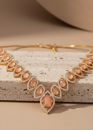 Peach Leaf Color Necklace Set By 2wist Designs