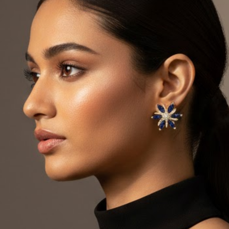 Sapphire Color Star Motif Necklace Set