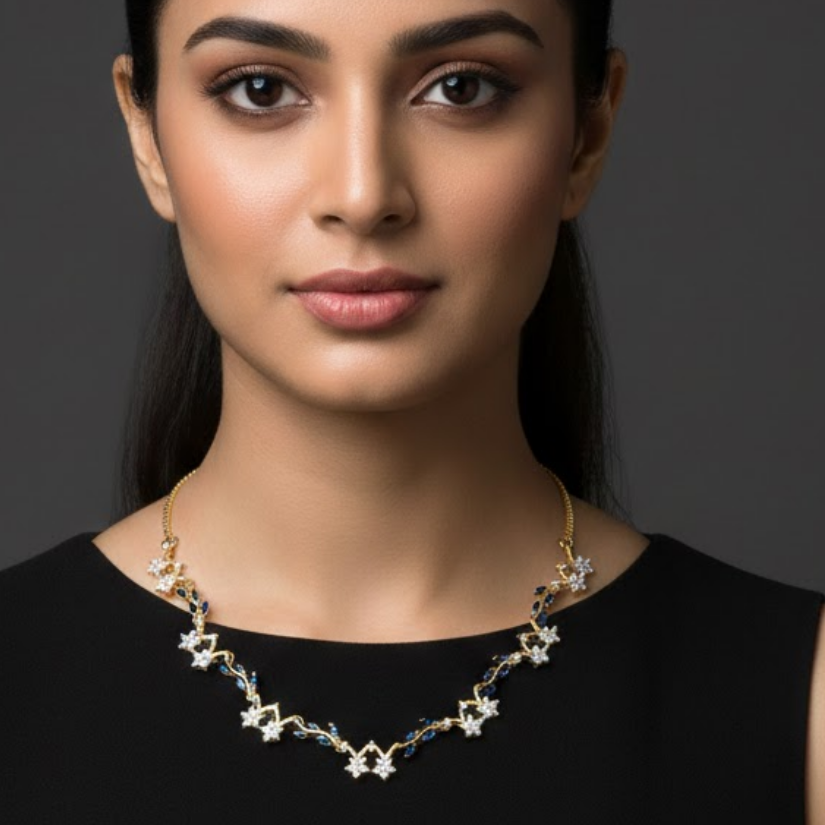Sapphire Color Star Motif Necklace Set