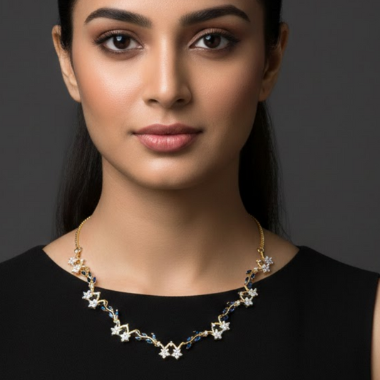 Sapphire Color Star Motif Necklace Set