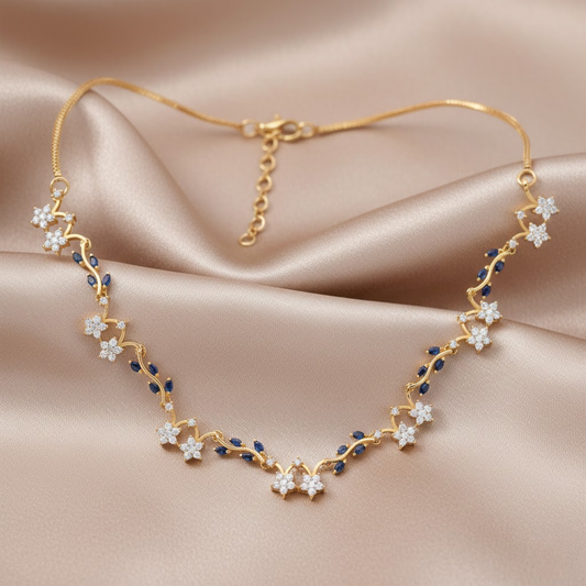 Sapphire Color Star Motif Necklace Set