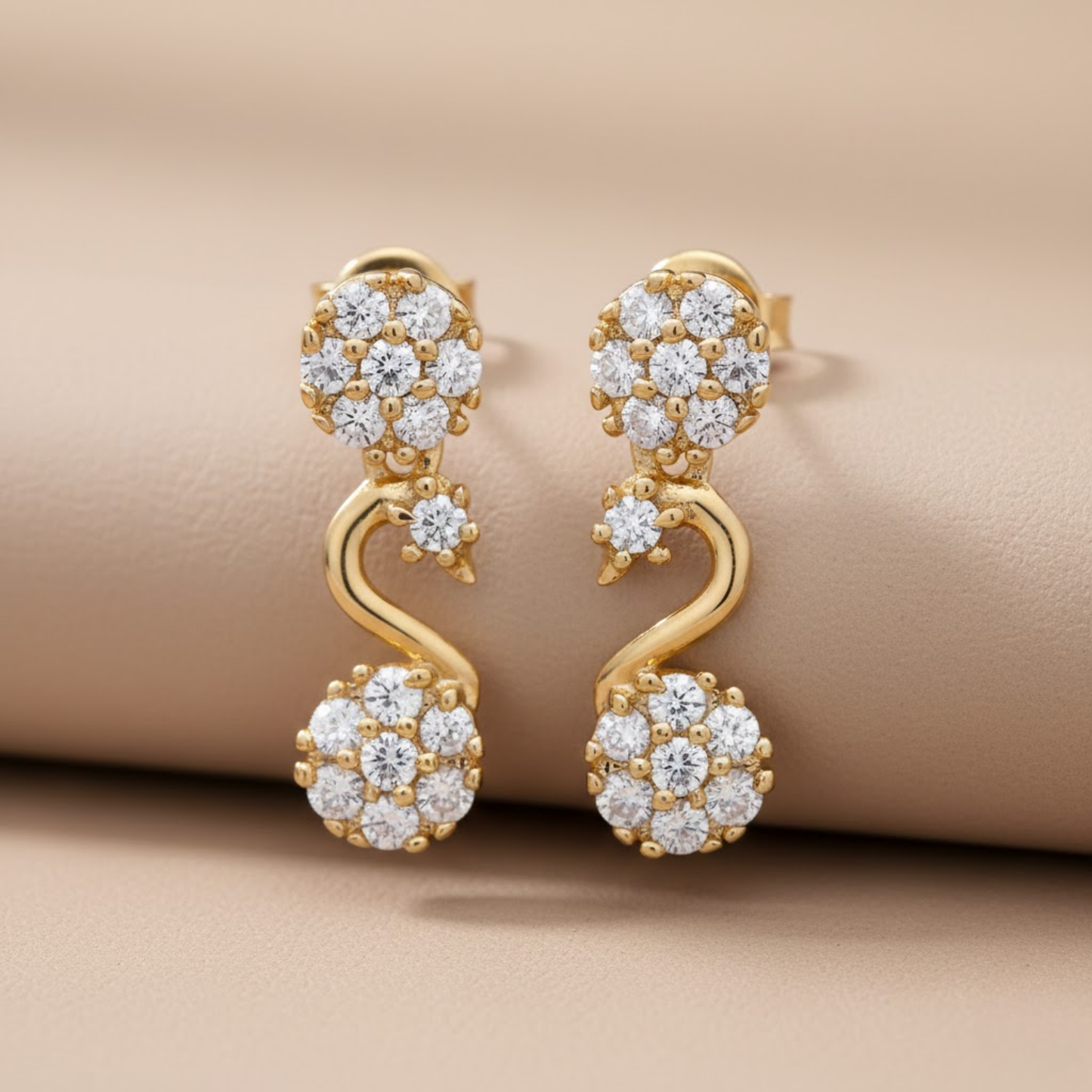 Wave Silhouette Floral CZ Necklace Set