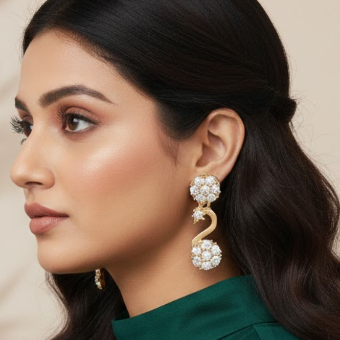 Wave Silhouette Floral CZ Necklace Set