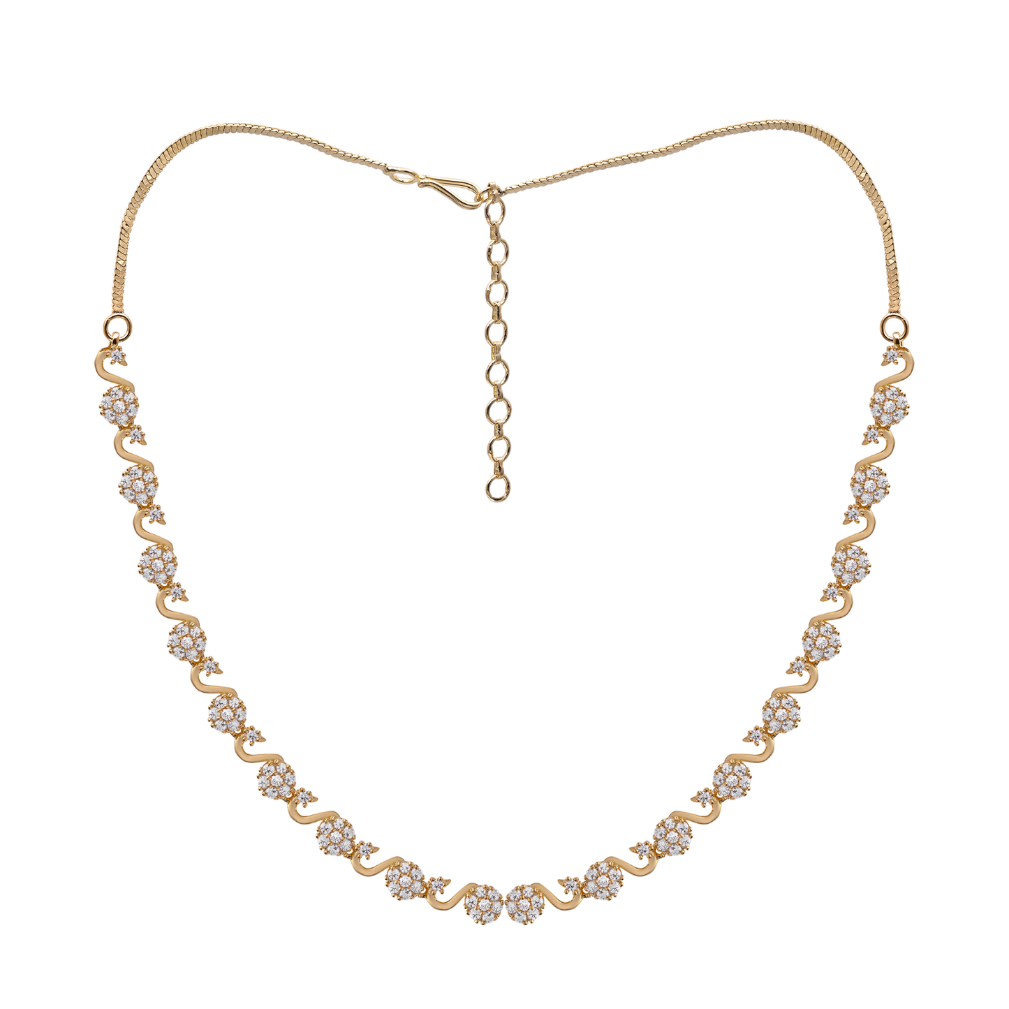 Wave Silhouette Floral CZ Necklace Set