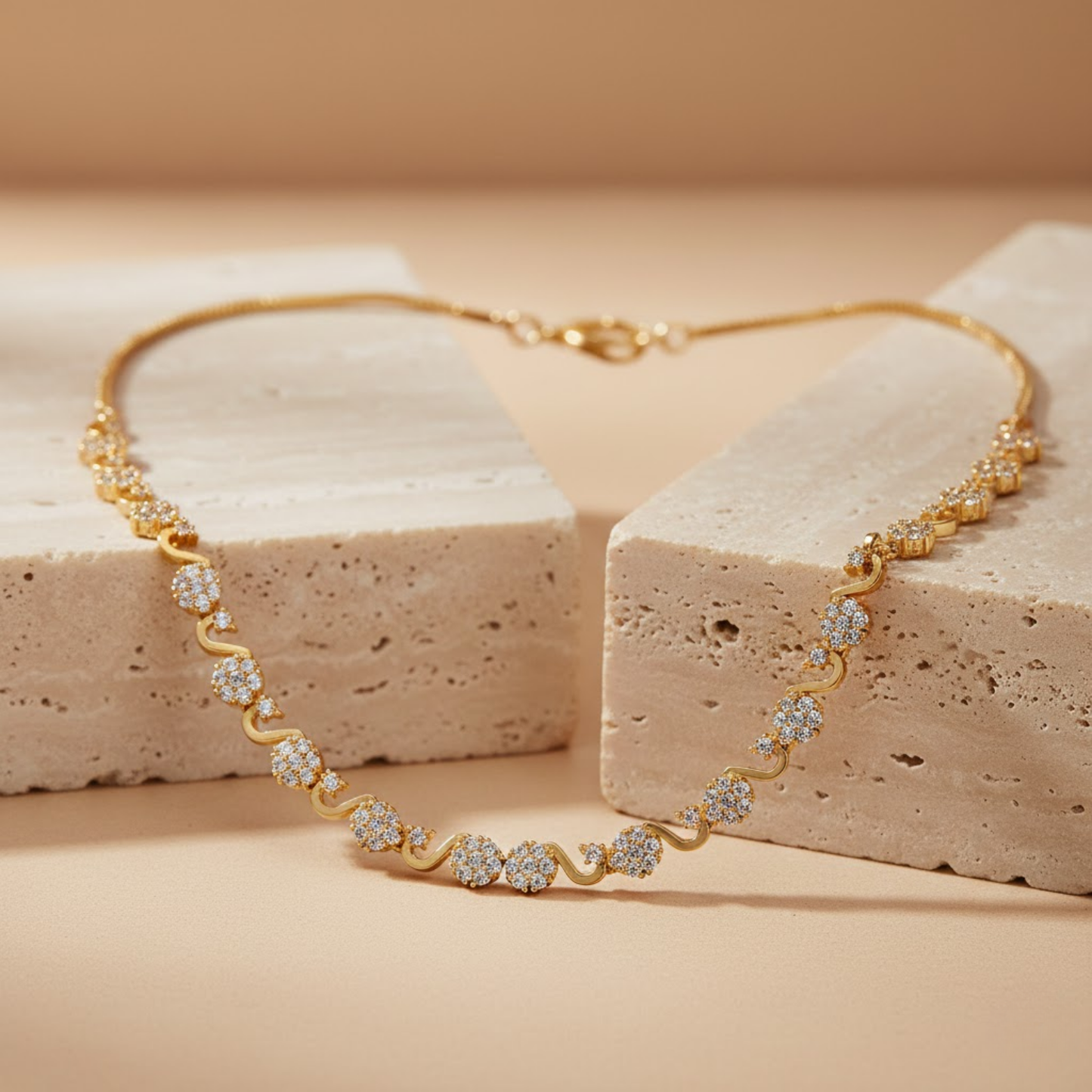 Wave Silhouette Floral CZ Necklace Set