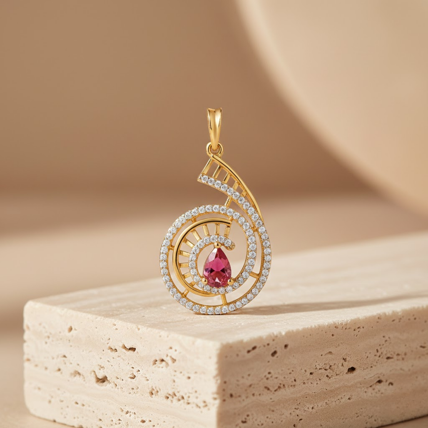 Spiral Shell Garnet Color Pendant Set