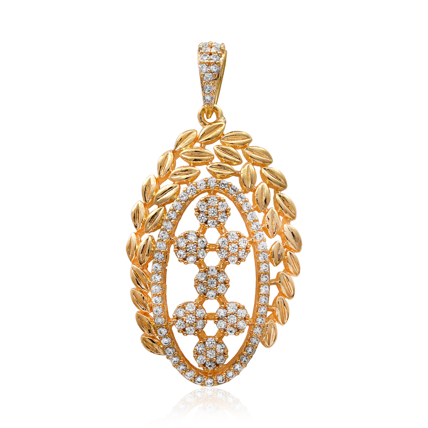 Oval Leaf White Color Pendant Set