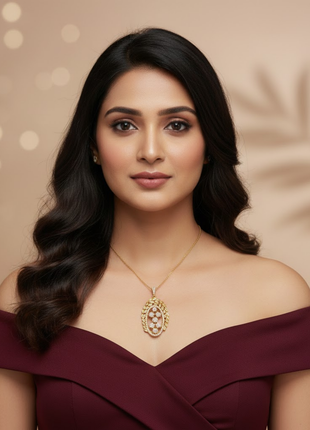 Oval Leaf White Color Pendant Set By 2wist Designs