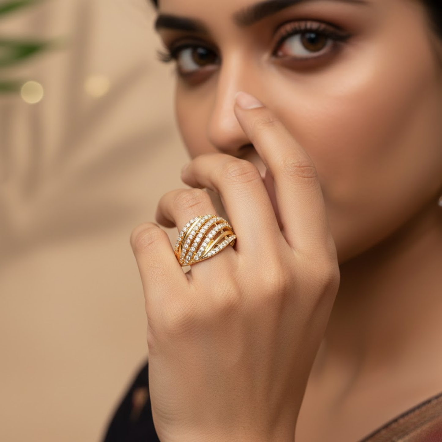 Multi Layer White Color Dome Ring