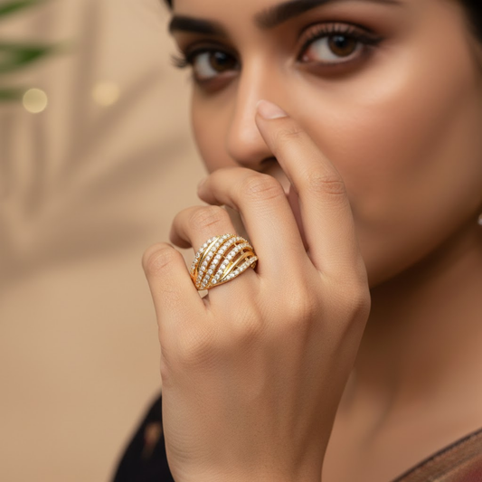 Multi Layer White Color Dome Ring