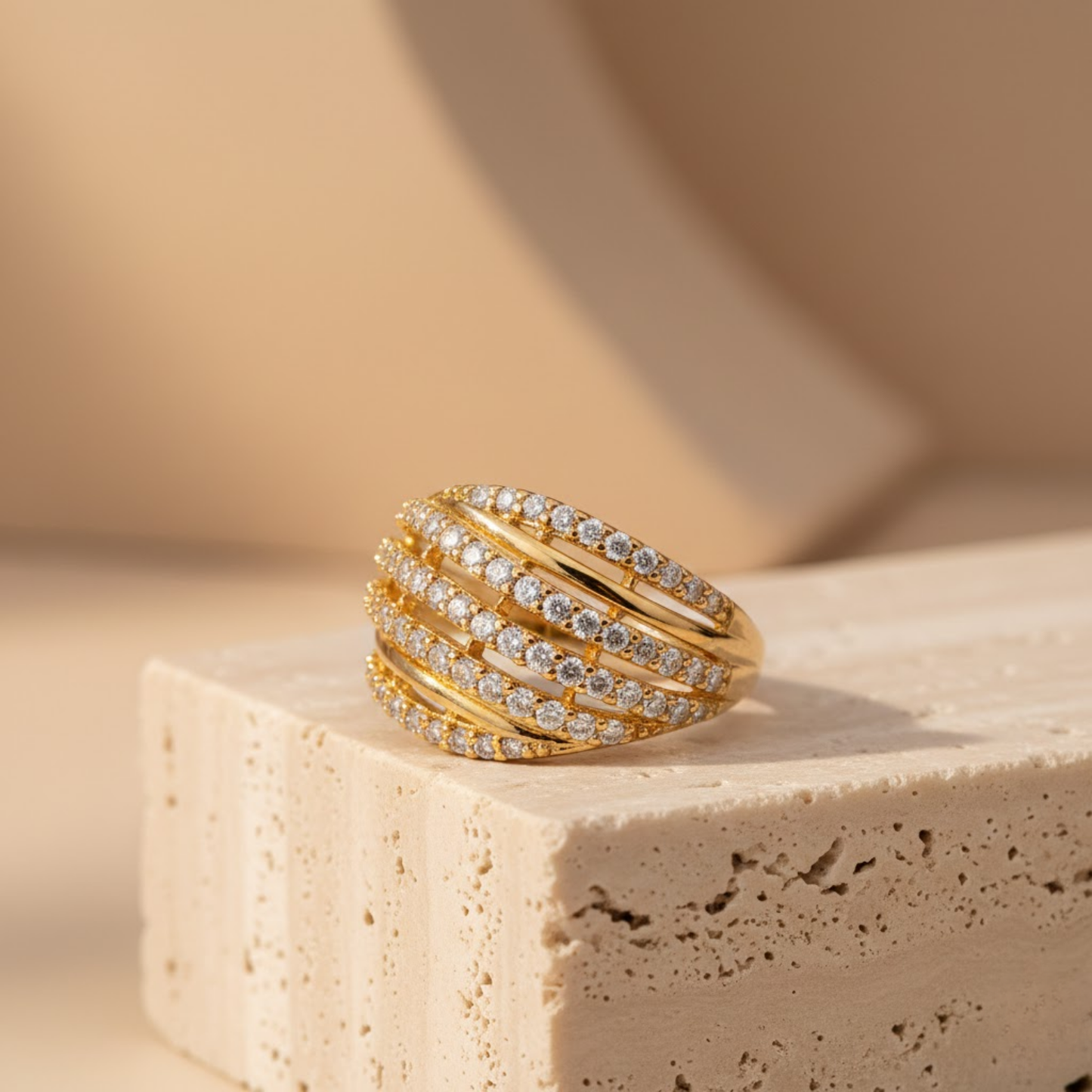 Multi Layer White Color Dome Ring