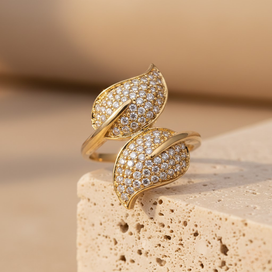 Leaf Motif White Color Cocktail Ring
