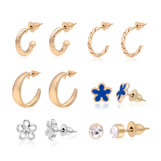 Gold Plated Stud And Hoop Set Of 6 Set