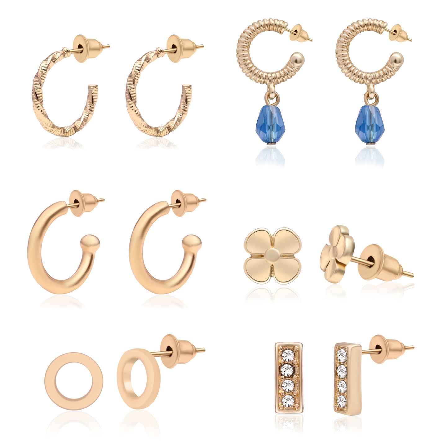 Gold Plated Stud And Hoop Set Of 6