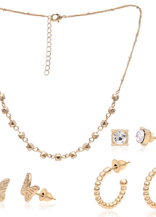 Gold Tone Necklace And Multi Earring Combo Set