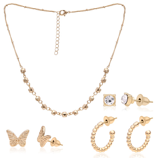 Gold Necklace And Multi Earring Combo Set