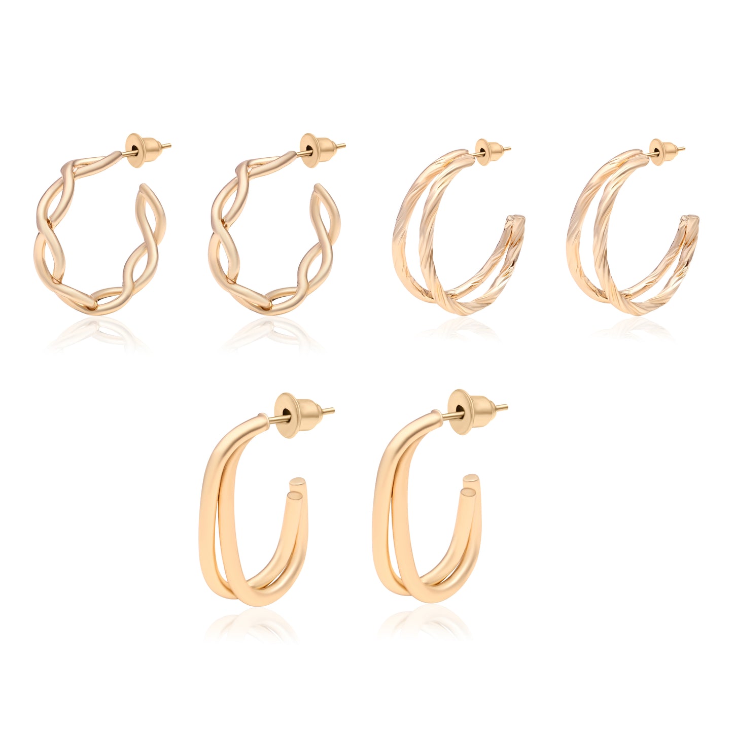 Gold Plated Hoop Earrings Set Of 3 Set