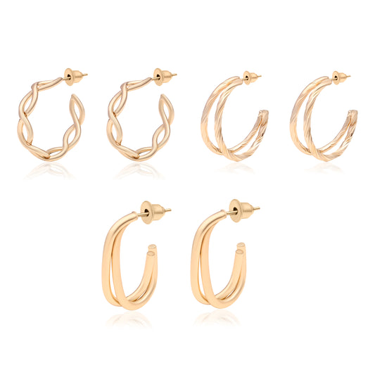 Gold Plated Hoop Earrings Set Of 3 Set