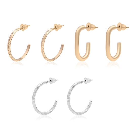 Gold And Silver Plated Hoop Set Of 3