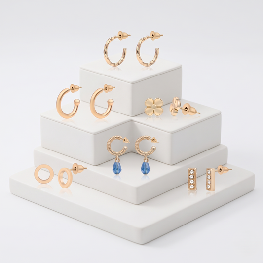 Gold Plated Minimalist 6 Pair Hoop Studs Combo Set